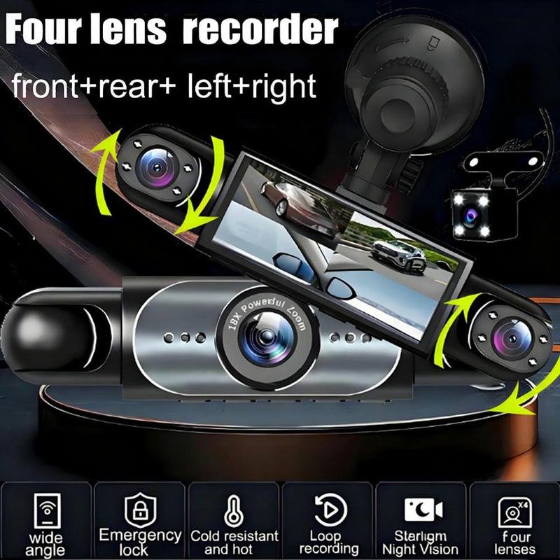4 Channel Dash Cam for Cars, 360° 4k Front & 1080p Rear/Side Car Camera with Parking Mode, Full View Car Dashcam with Night Vision for Parking Mode, Loop Recording - Image 3